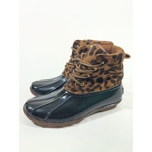 Jessica Carlyle GAVIN-17L Leopard Print Duck Boots Women 7.5 Black Brown Snow